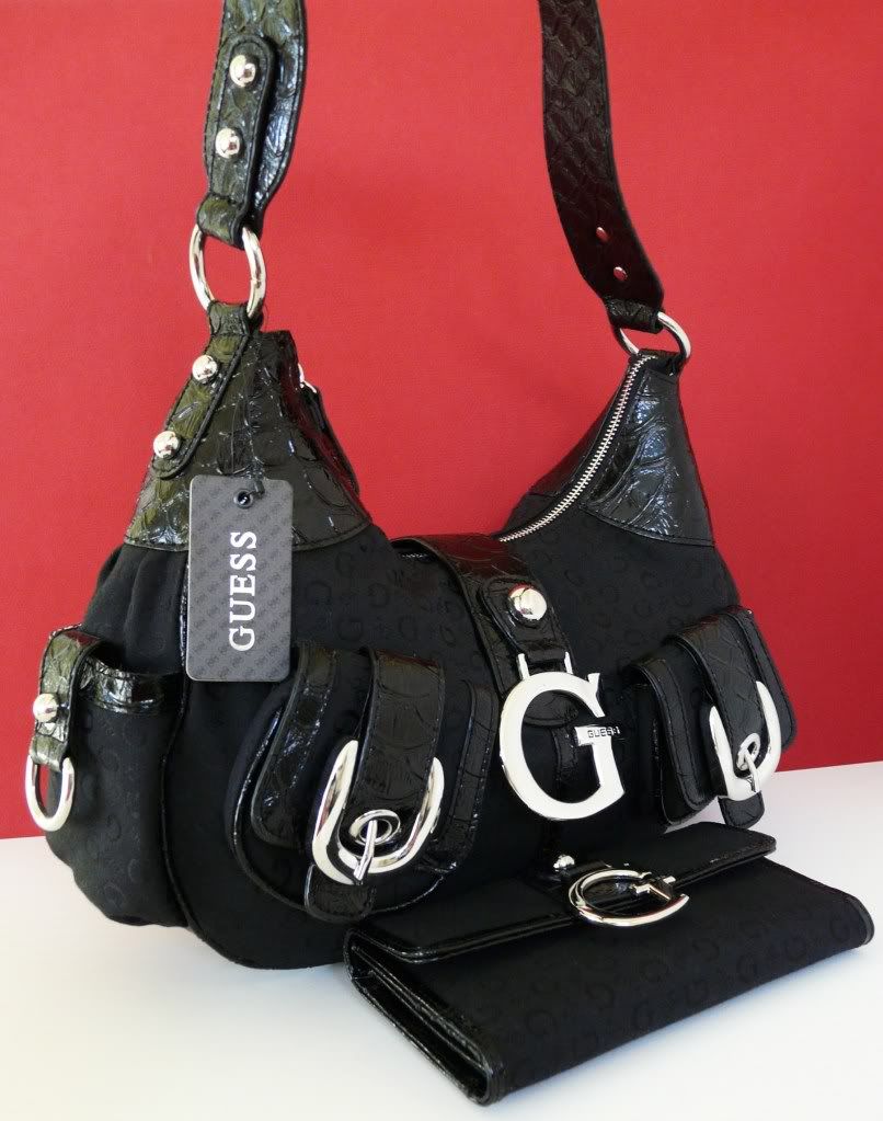 NEW GUESS Black Primary Handbag Purse Bag Hobo Wallet 2 PC Set Sac NWT | eBay