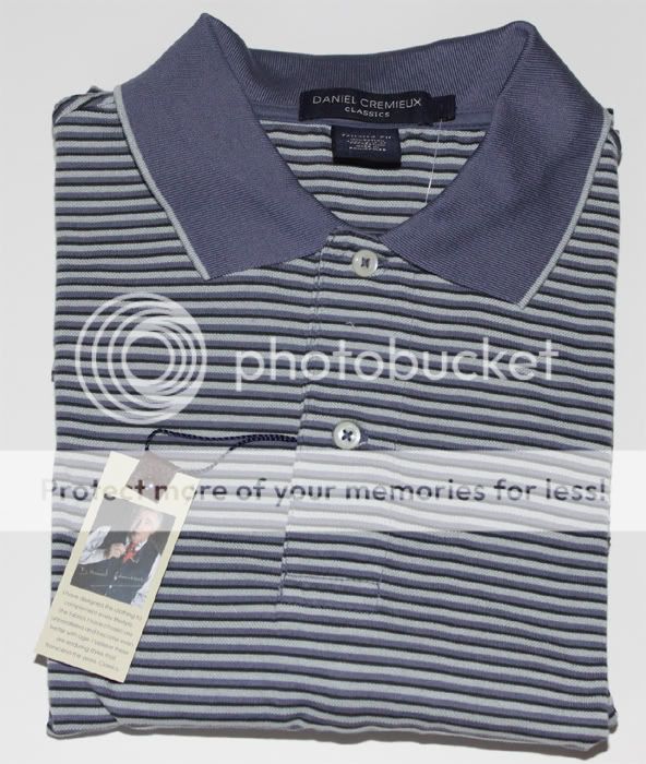 NWT $75 DANIEL CREMIEUX MENS POLO GREY STRIPE JERSEY LONG SLEEVE GOLF 