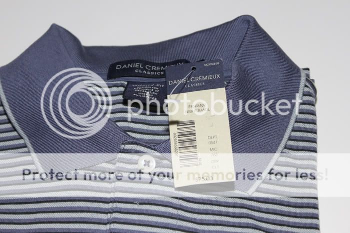 NWT $75 DANIEL CREMIEUX MENS POLO GREY STRIPE JERSEY LONG SLEEVE GOLF 