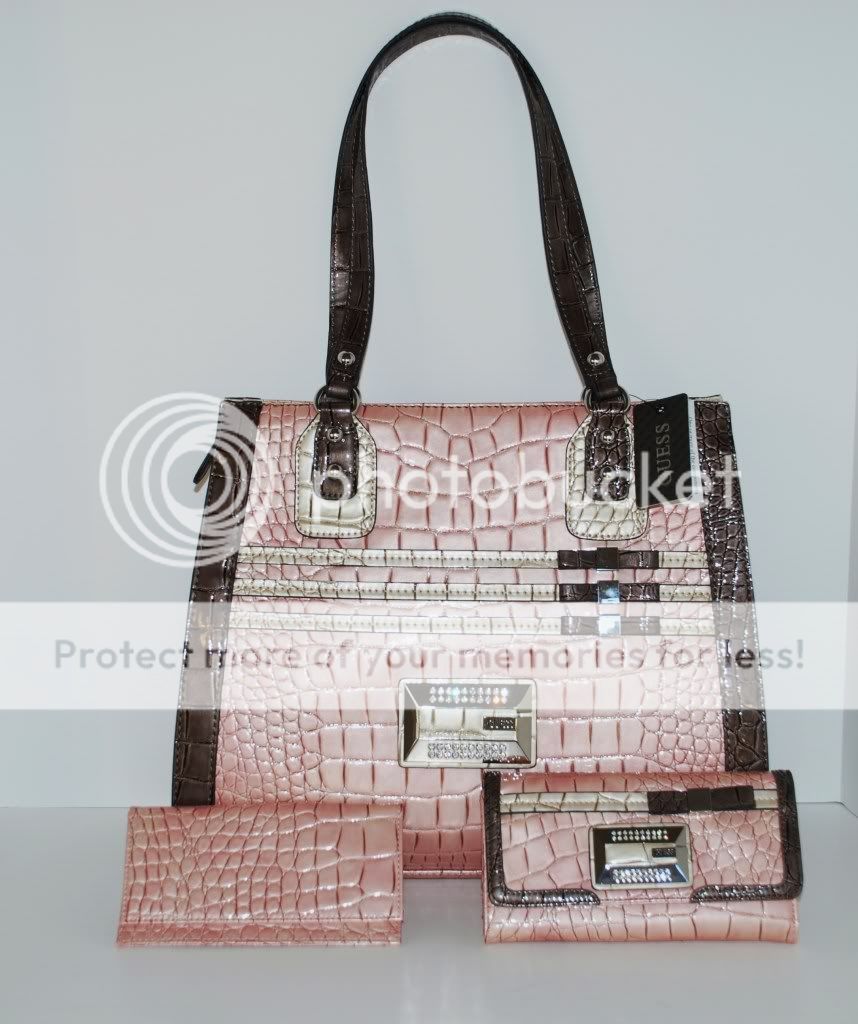   Logo PINK Satchel Bag Purse Handbag Hobo with WALLET 3 PC Set Sac NWT