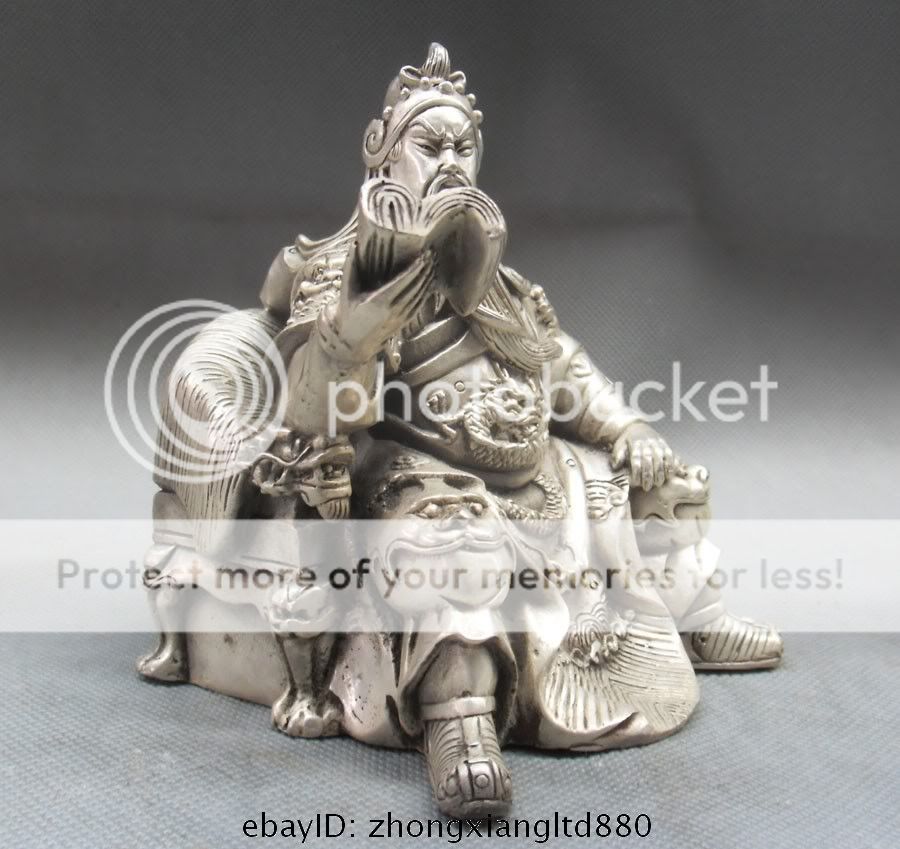 China Silver Warrior God Guan Gong Yu Attendants Statue  