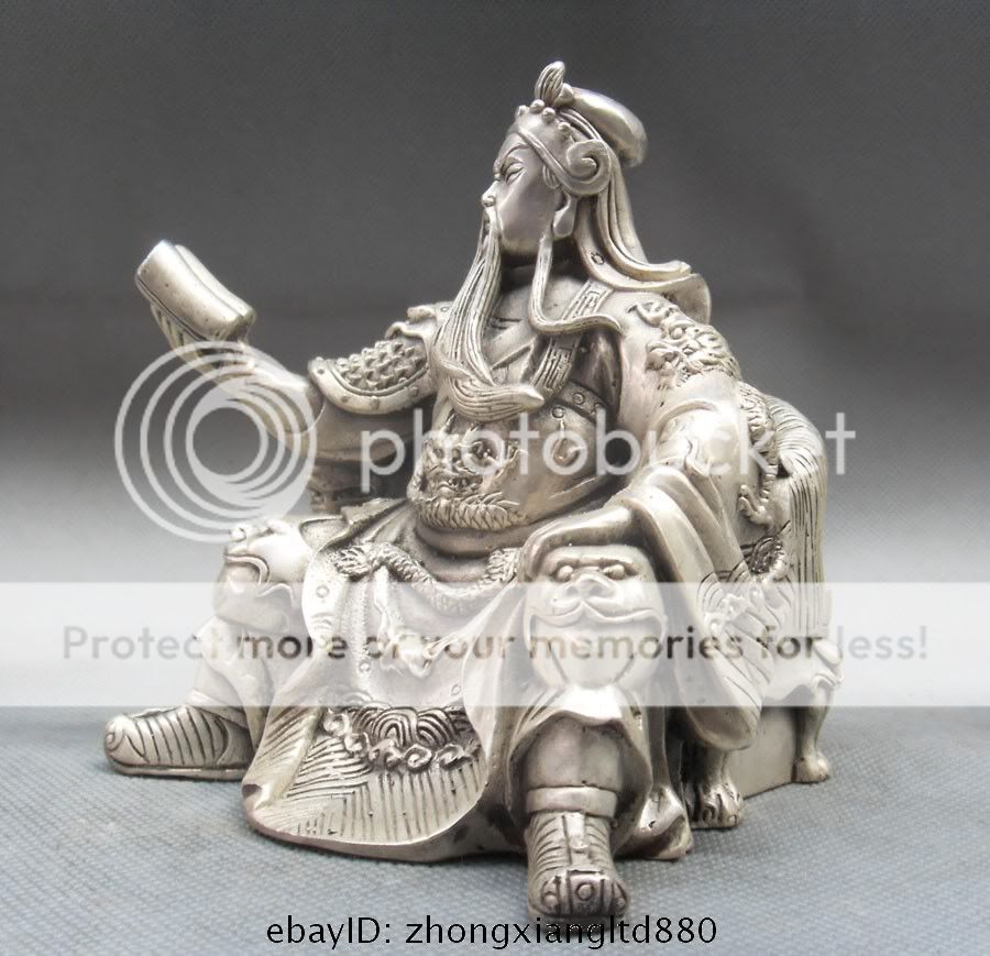 China Silver Warrior God Guan Gong Yu Attendants Statue  