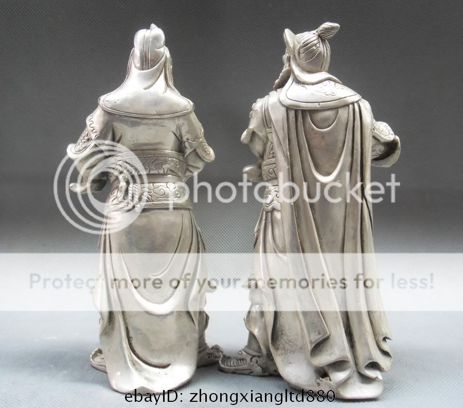 China Silver Warrior God Guan Gong Yu Attendants Statue  