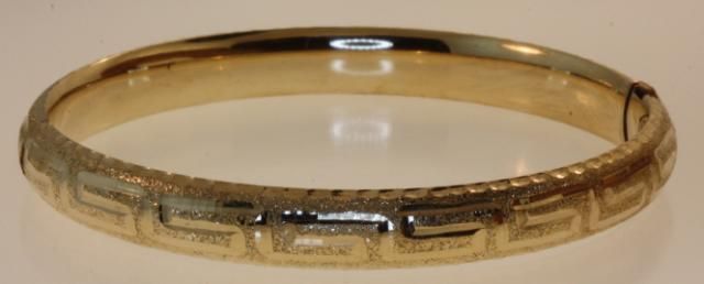 14k yellow gold 8mm greek key bangle bracelet 10.3g vintage estate 