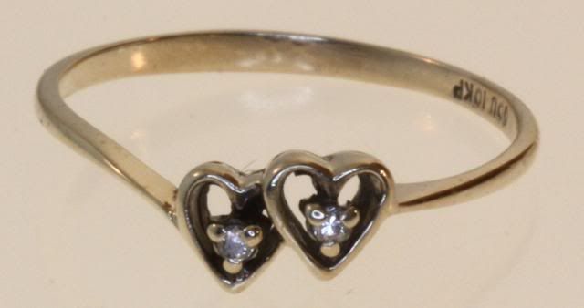 10K YELLOW GOLD DIAMOND HEART RING 2 ROUND DIAMONDS SI1 CLARITY H 