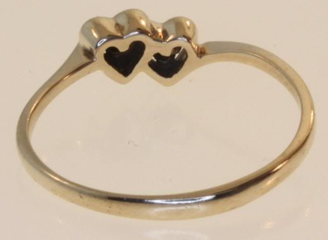 10K YELLOW GOLD DIAMOND HEART RING 2 ROUND DIAMONDS SI1 CLARITY H 