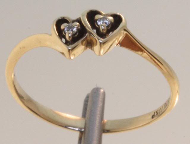 10K YELLOW GOLD DIAMOND HEART RING 2 ROUND DIAMONDS SI1 CLARITY H 