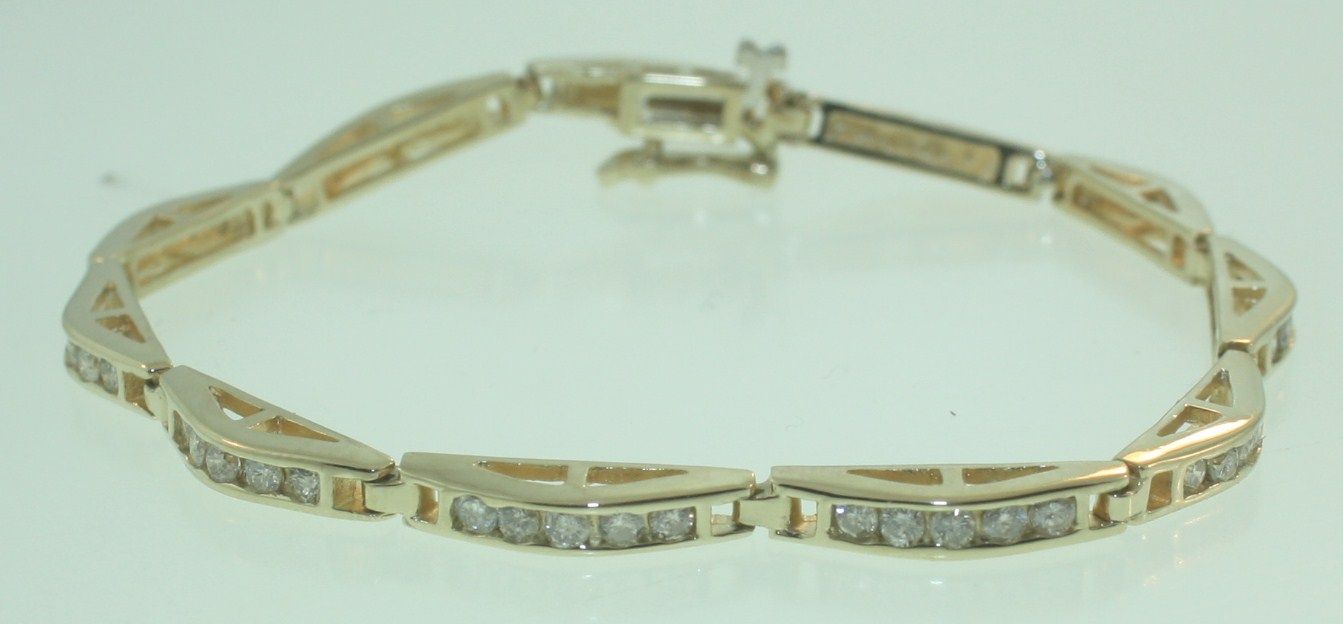 14k yellow gold .9ct 12g diamond SI3 H tennis bracelet 7 vintage 