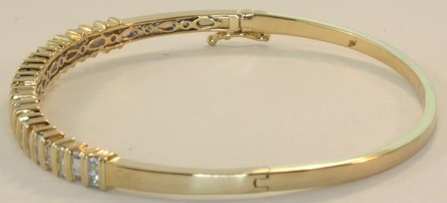 14k yellow gold 1ct diamond bangle bracelet vintage 15.5g estate 