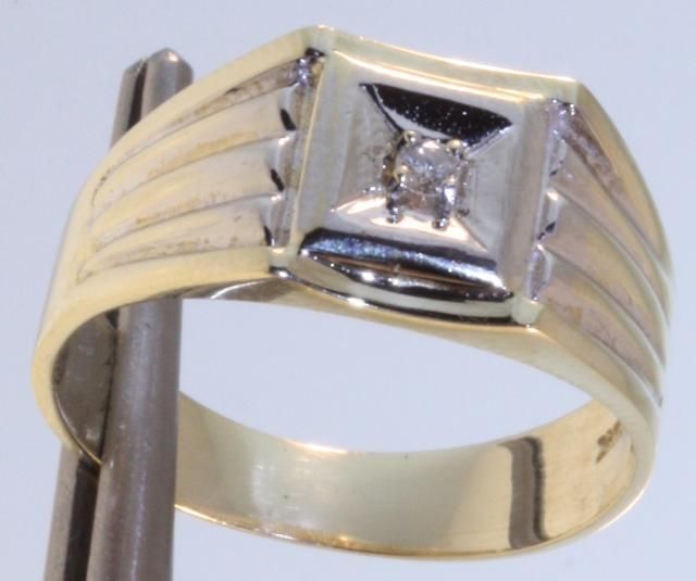 10k yellow gold mens round diamond SI2 H ring gents antique estate 