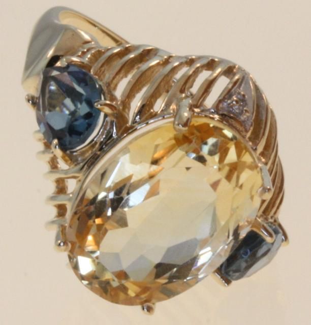 10k yellow gold citrine topaz diamond ring estate fashion womens 