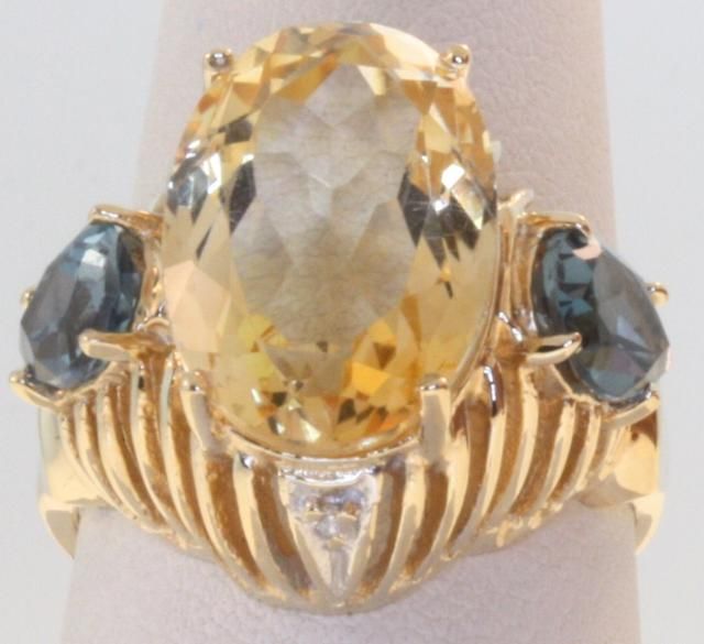 10k yellow gold citrine topaz diamond ring estate fashion womens 