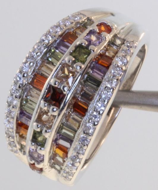 925 sterling silver gemstone multi colored CZ cubic zirconia ring new 