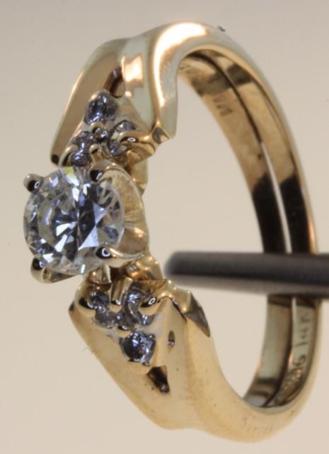   gold .58ct diamond engagement ring wedding band wrap bridal set  